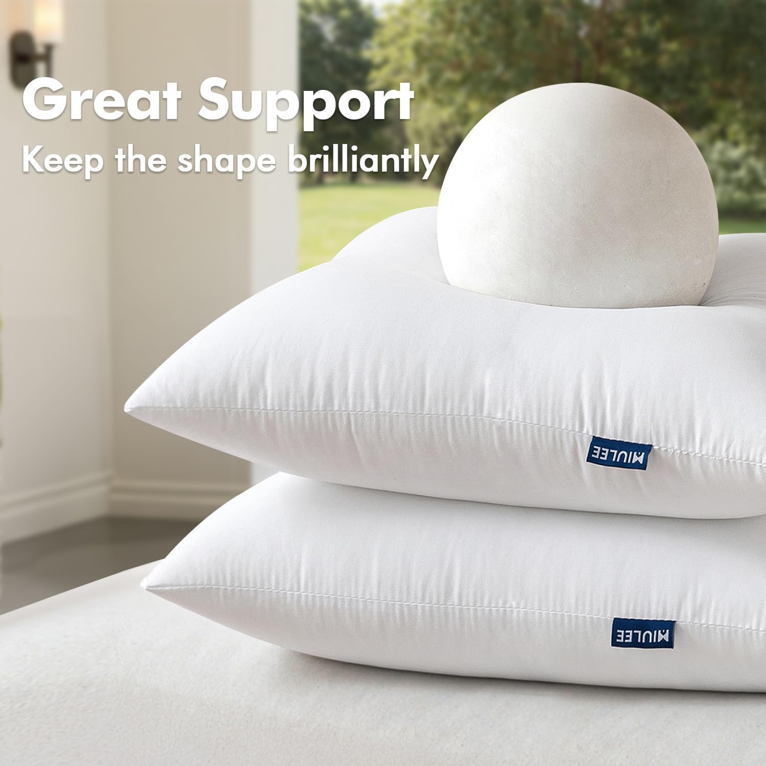 MIULEE Pack of 4 18x18 Inch Outdoor Pillow Inserts | Water-Resistant Throw Pillow Inserts Decorative Square Pillow Stuffer Sham for Porch Swing Couch Sofa Cushion Patio Furniture - Image 4
