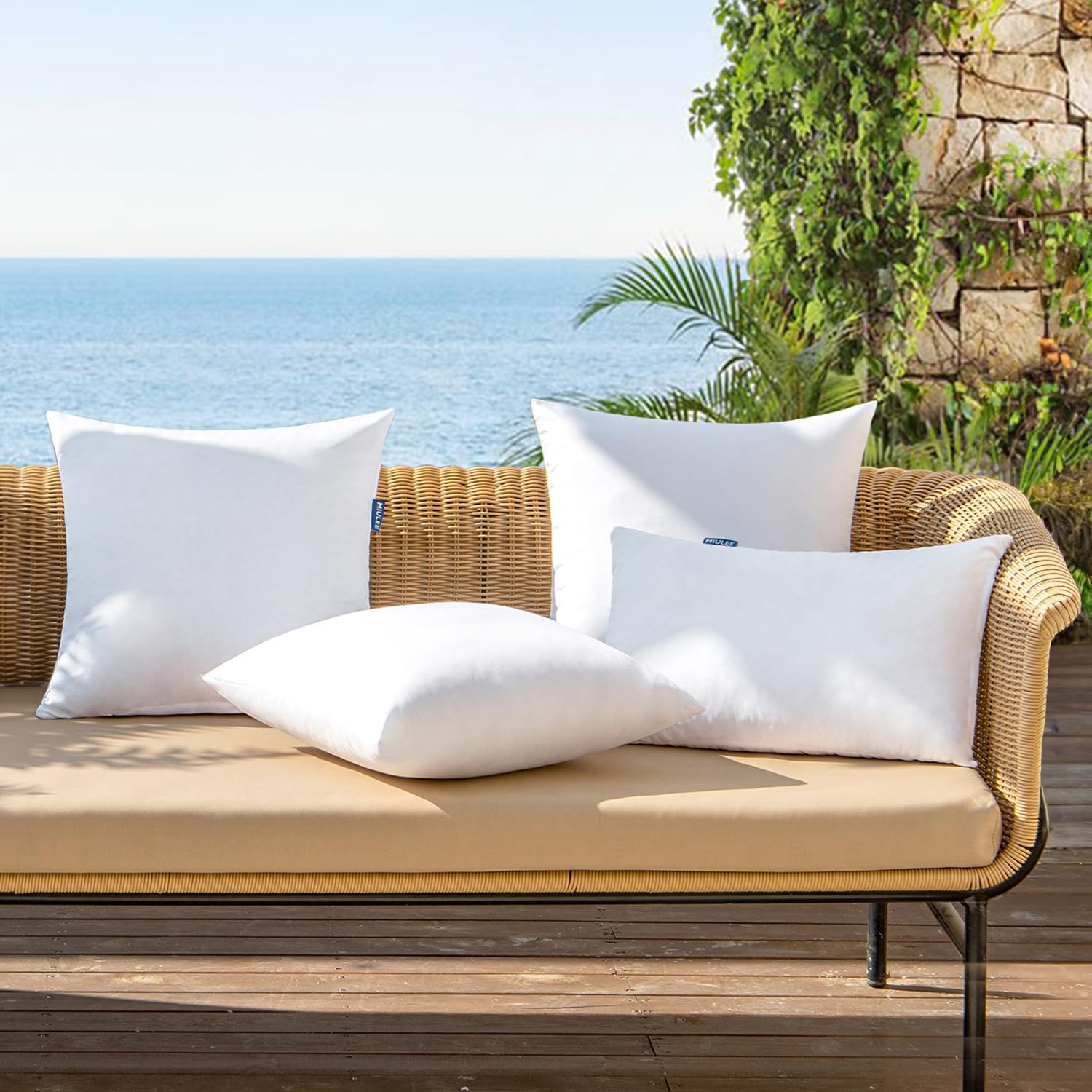 MIULEE Pack of 4 18x18 Inch Outdoor Pillow Inserts | Water-Resistant Throw Pillow Inserts Decorative Square Pillow Stuffer Sham for Porch Swing Couch Sofa Cushion Patio Furniture - Image 7