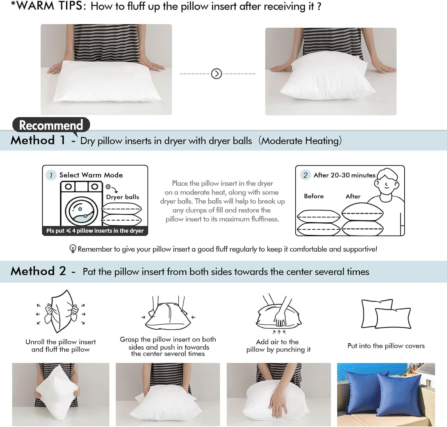 MIULEE Pack of 4 18x18 Inch Outdoor Pillow Inserts | Water-Resistant Throw Pillow Inserts Decorative Square Pillow Stuffer Sham for Porch Swing Couch Sofa Cushion Patio Furniture - Image 8