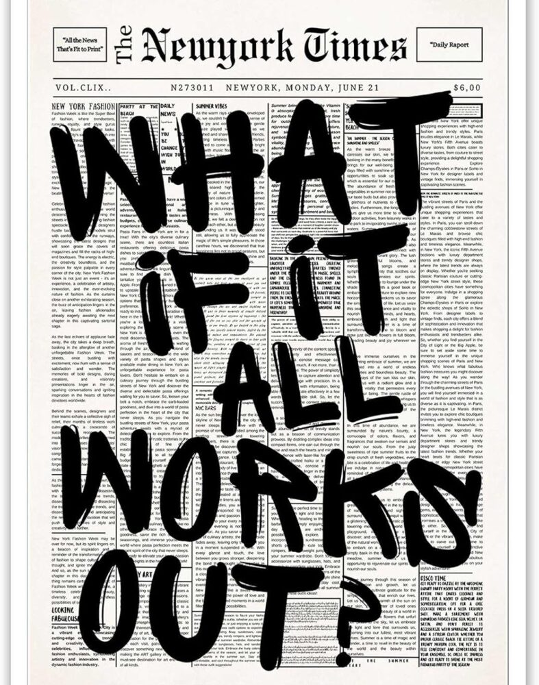 Drimiler Retro Black And White Newspaper Poster What If It All Works Out Canvas Wall Art Positive Affirming Quote Minimalist Prints Painting For Home Bedroom Dorm Wall Decor 12x16in Unframed